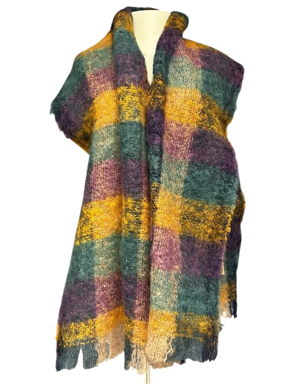 Netherdale Scotland Mohair Wool Plaid Blanket Wrap Shawl 64x18